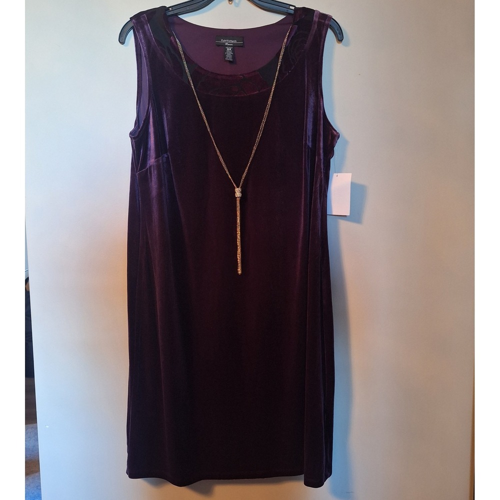 R&M Richards Plum Purple Velvet Dress Tassel Necklace Size 16W